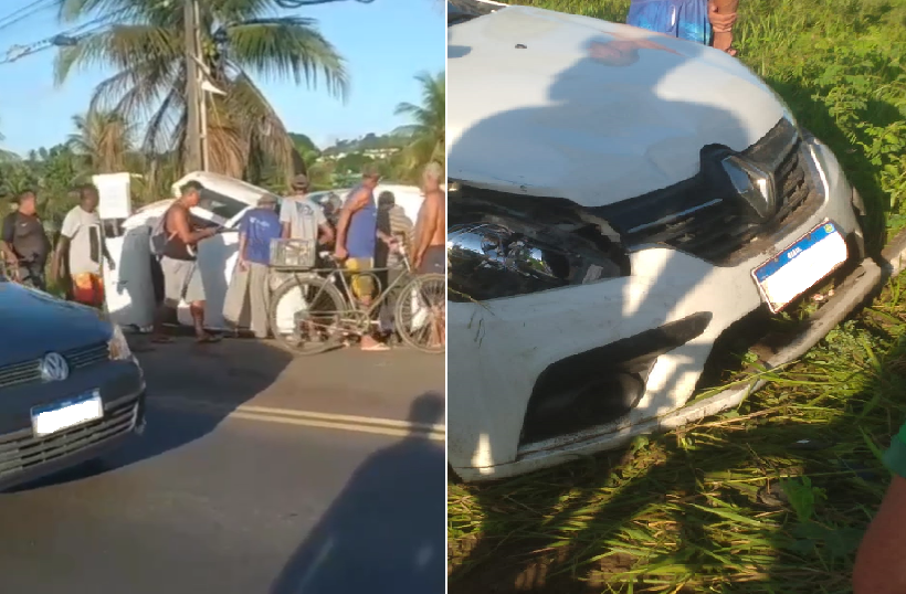 Tiros de arma de fogo foram desferidos contra o táxi, que colidiu com um poste e capotou na via