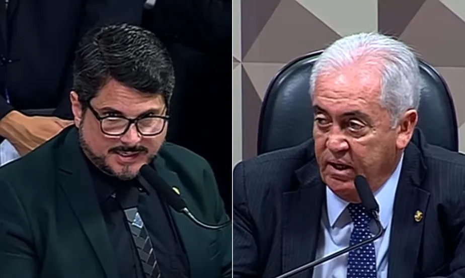 Os senadores Marcos do Val e Otto Alencar, durante a CPI do 8 de janeiro 