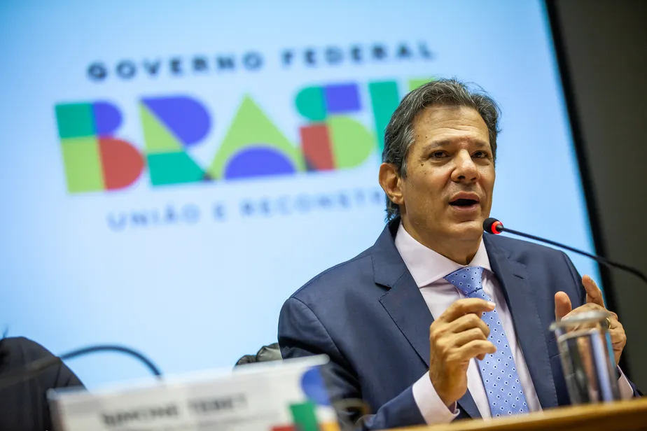 O ministro da Fazenda, Fernando Haddad, durante a apresentação do novo arcabouço fiscal 