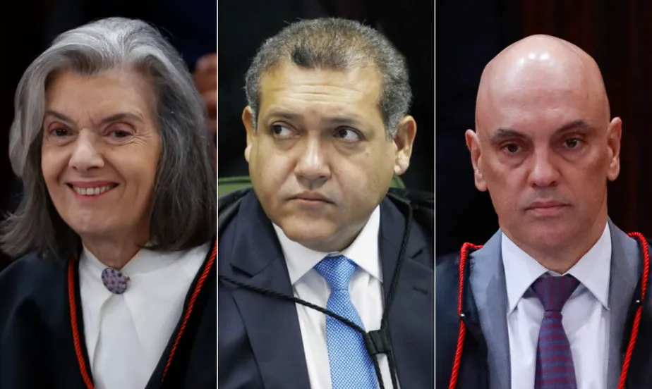 Ministra Cármen Lúcia e ministros Nunes Marques e Alexandre de Moraes 