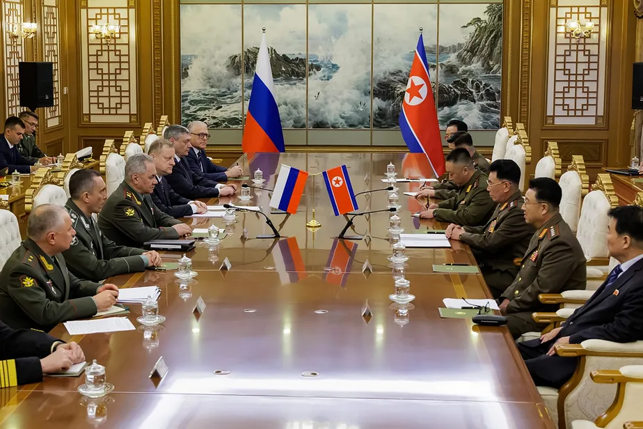 Ministro da Defesa russo, Sergei Shoigu, encontra-se com seu colega norte-coreano, Kang Sun Nam, em Pyongyan 