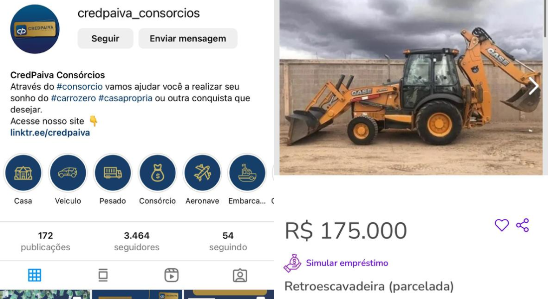 Rede social da empresa e anúncio falso colocado em site de vendas