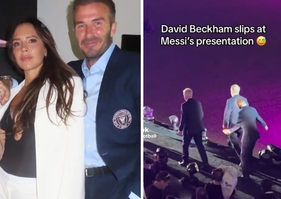 Victoria e David Beckham durante apresentação de Lionel Messi no Inter Miami 