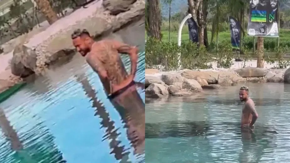 Neymar no lago artificial de casa em Mangaratiba