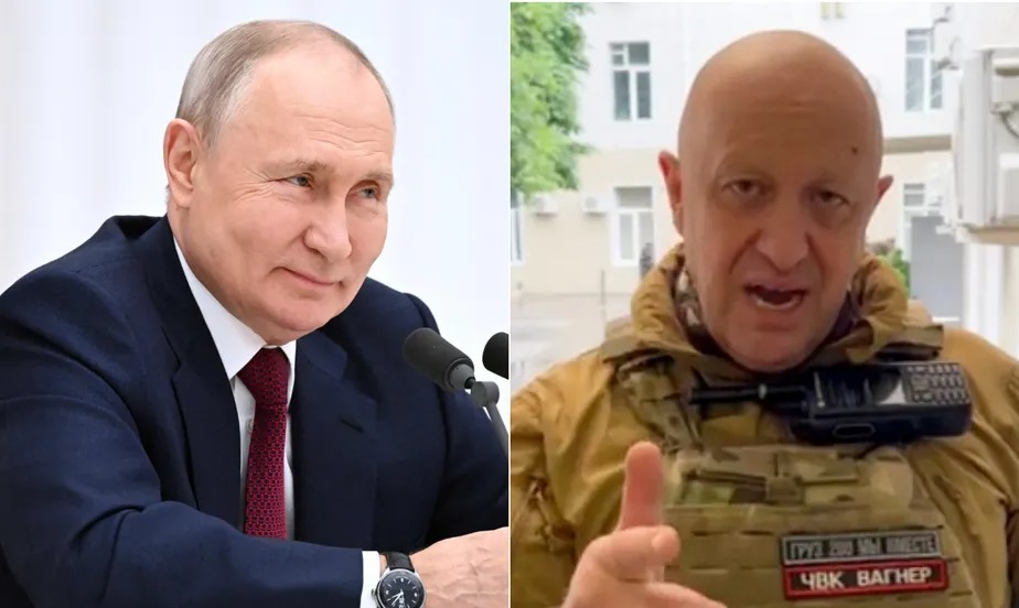 Presidente da Rússia, Vladimir Putin, e líder mercenário Yevgeny Prigojin 