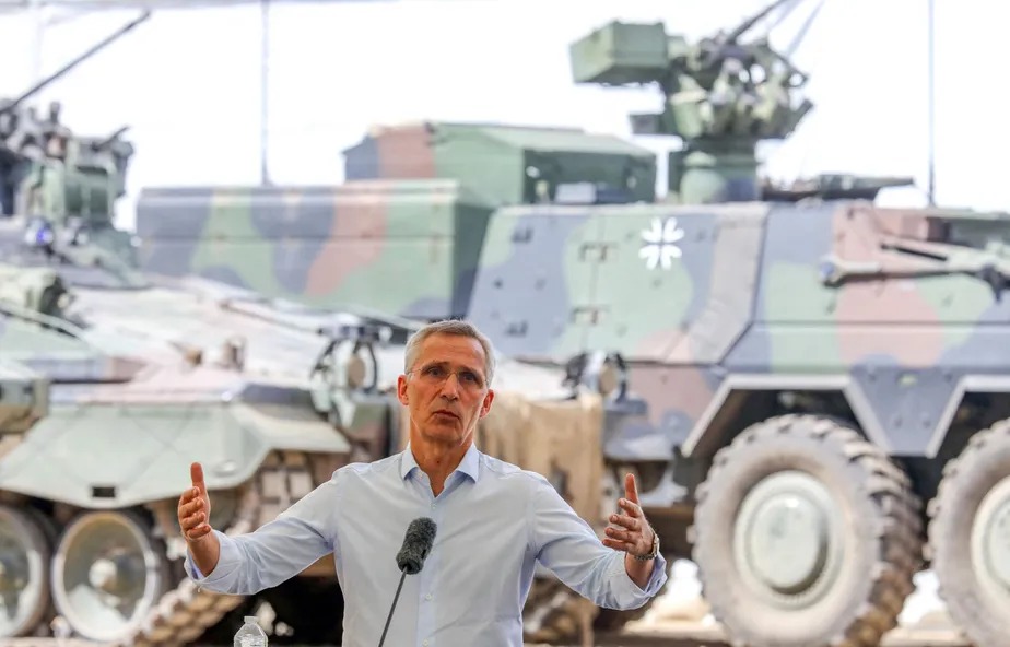 Secretário-geral da Otan, Jens Stoltenberg, durante entrevista coletiva na Lituânia 