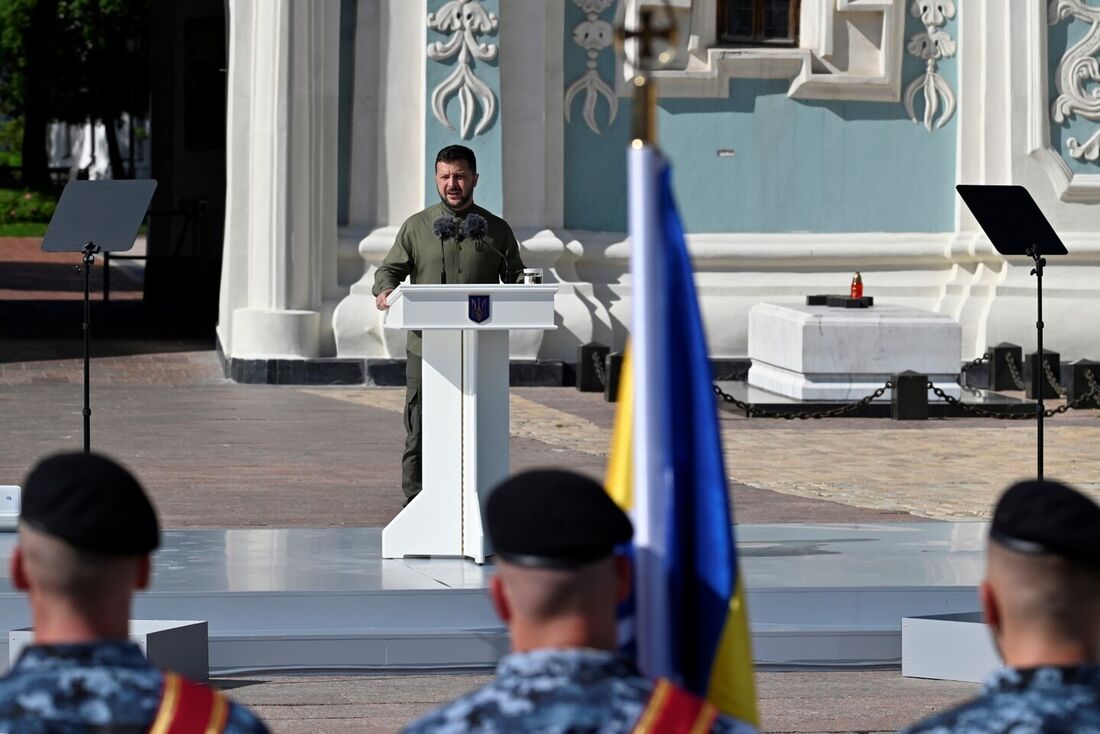 Zelensky em discurso no Dia da Independência da Ucrânia