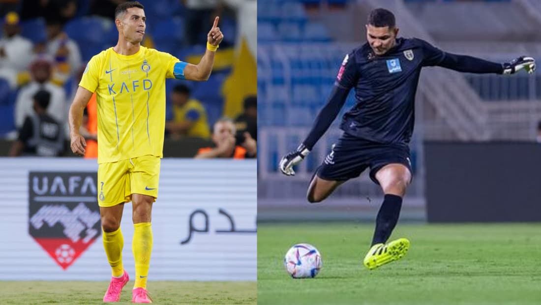 Cristiano Ronaldo, do Al-Nassr, e Mailson, do Al-Taawoun