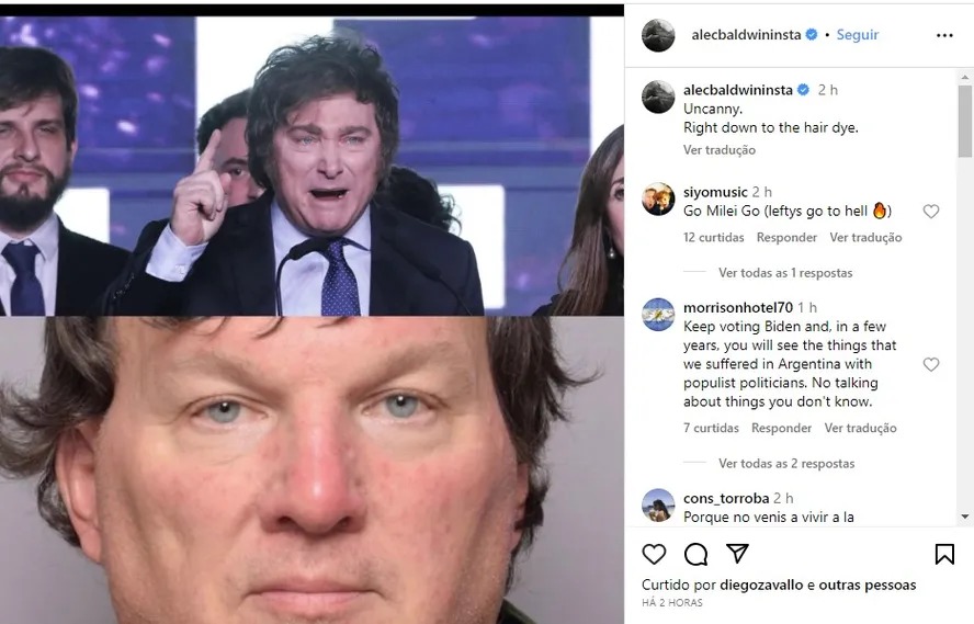 Alec Baldwin compara Javier Milei a serial killer Rex Heuermann