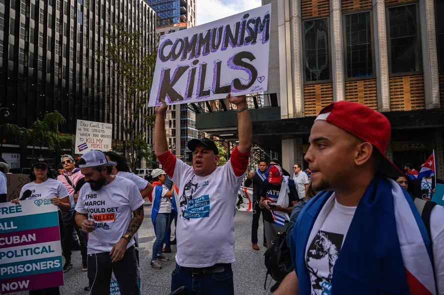 Manifestação contra o governo cubano durante a Assembleia Geral da ONU em Nova York 