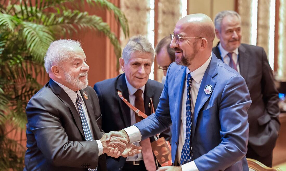 Presidente Lula em encontro presidente do Conselho Europeu, Charles Michel, na Índia