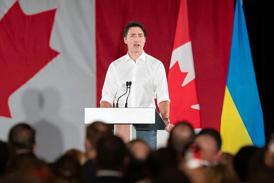 Primeiro-ministro do Canadá, Justin Trudeau, em discurso em Toronto