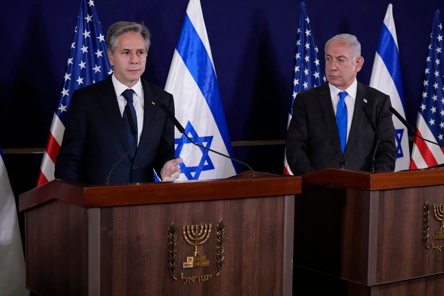 O secretário Anthony Blinken e o primeiro-ministro de Israel, Benjamin Netanyahu