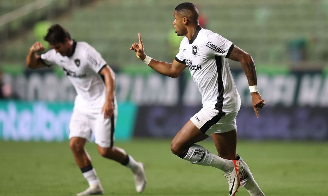 Júnior Santos, acatacnte do Botafogo, comemora gol na vitória sobre o América-MG