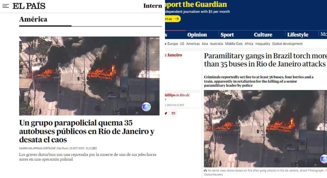 "The Guardian" e "El País"destacam onda de ataques no Rio de Janeiro