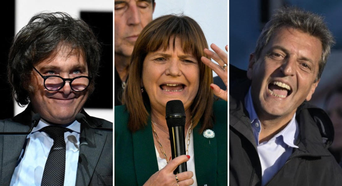 Milei, Bullrich e Massa: os três candidatos mais bem posicionados na corrida presidencial argentina