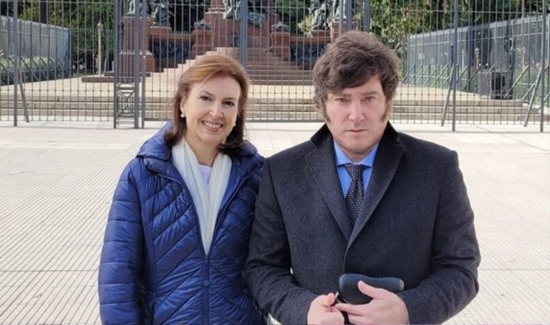 Diana Mondino e o presidente eleito da Argentina, Javier Milei