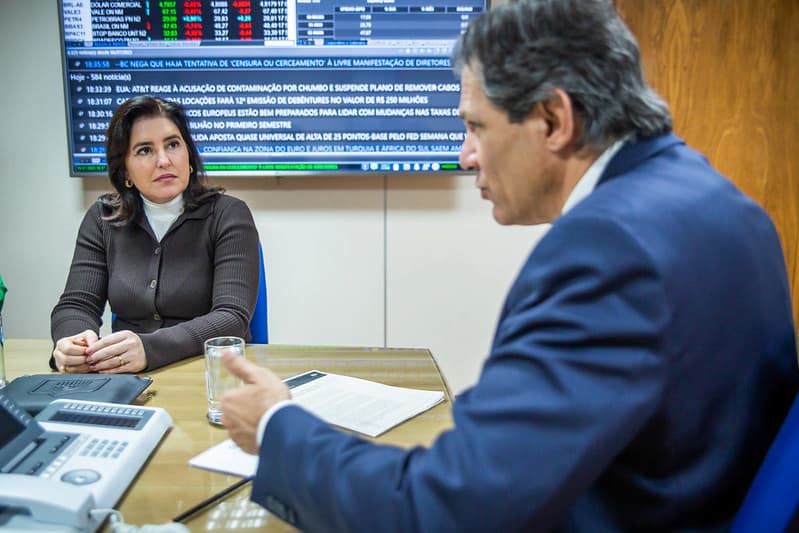 A ministra do Planejamento e Orçamento, Simone Tebet, se reuniu com o ministro da Fazenda, Fernando Haddad