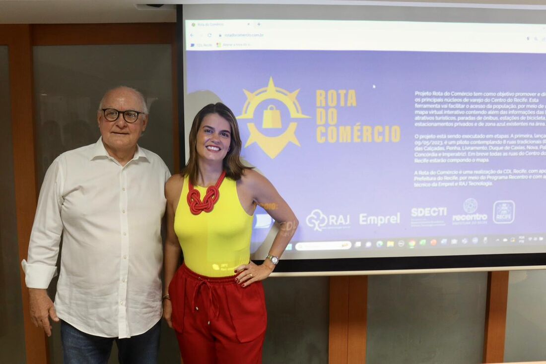 CDL lança Rota do Comércio; na foto: Fred Leal, presidente da CDL Recife e Ana Paula Vilaça, chefe do gabinete do Centro do Recife