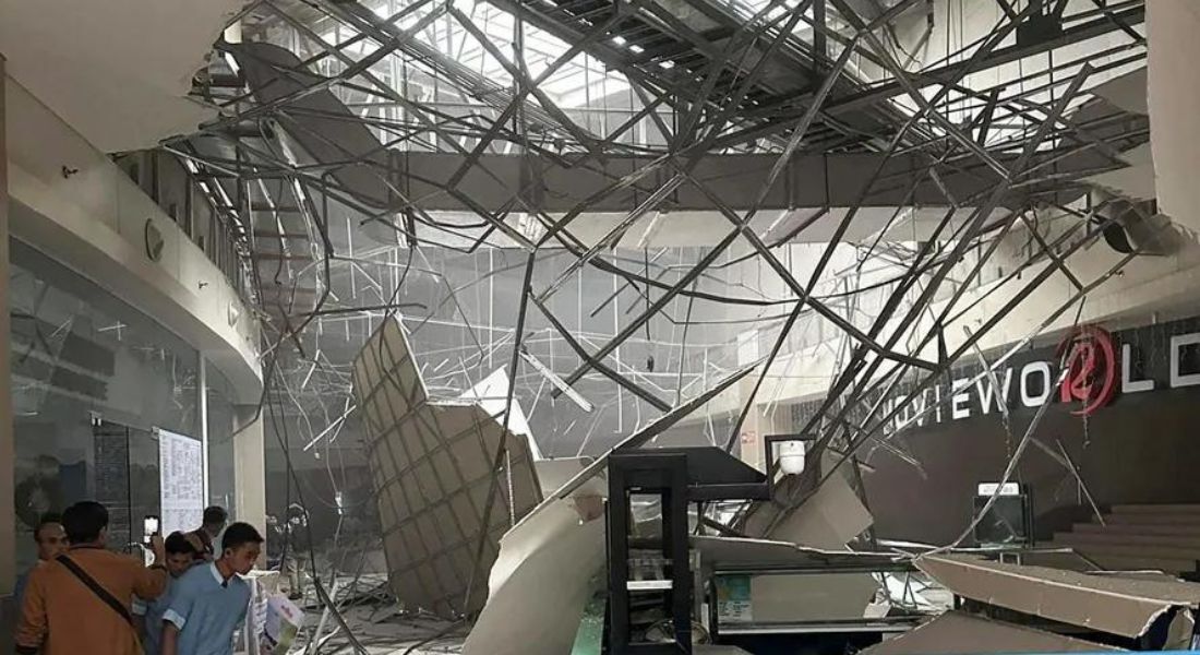 Teto de shopping da cidade de General Santos desmorona durante terremoto nas Filipinas