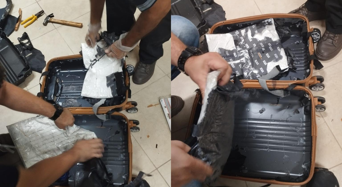 Polícia Federal apreendeu cocaína no fundo falso da mala de uma estrangeira, no Aeroporto do Recife