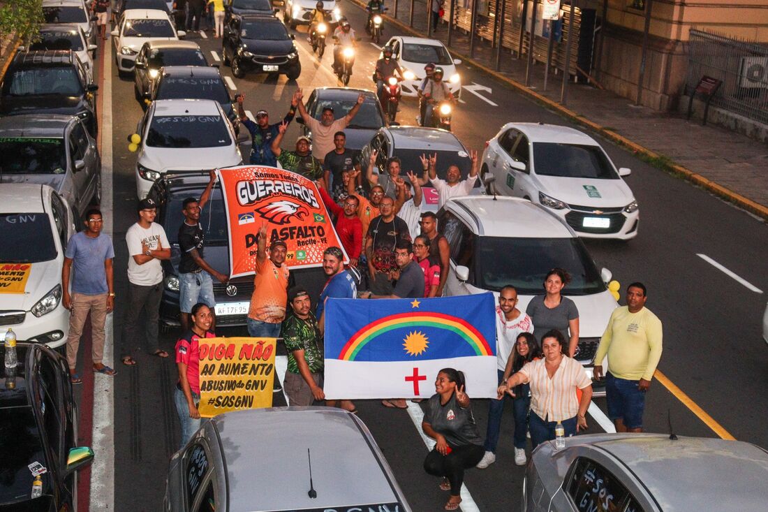 Manifestação realizada pelos motoristas contra o aumento do GNV