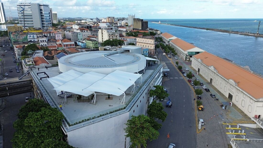 Vista aérea do Mirante do Paço, no Bairro do Recife, onde acontece o evento