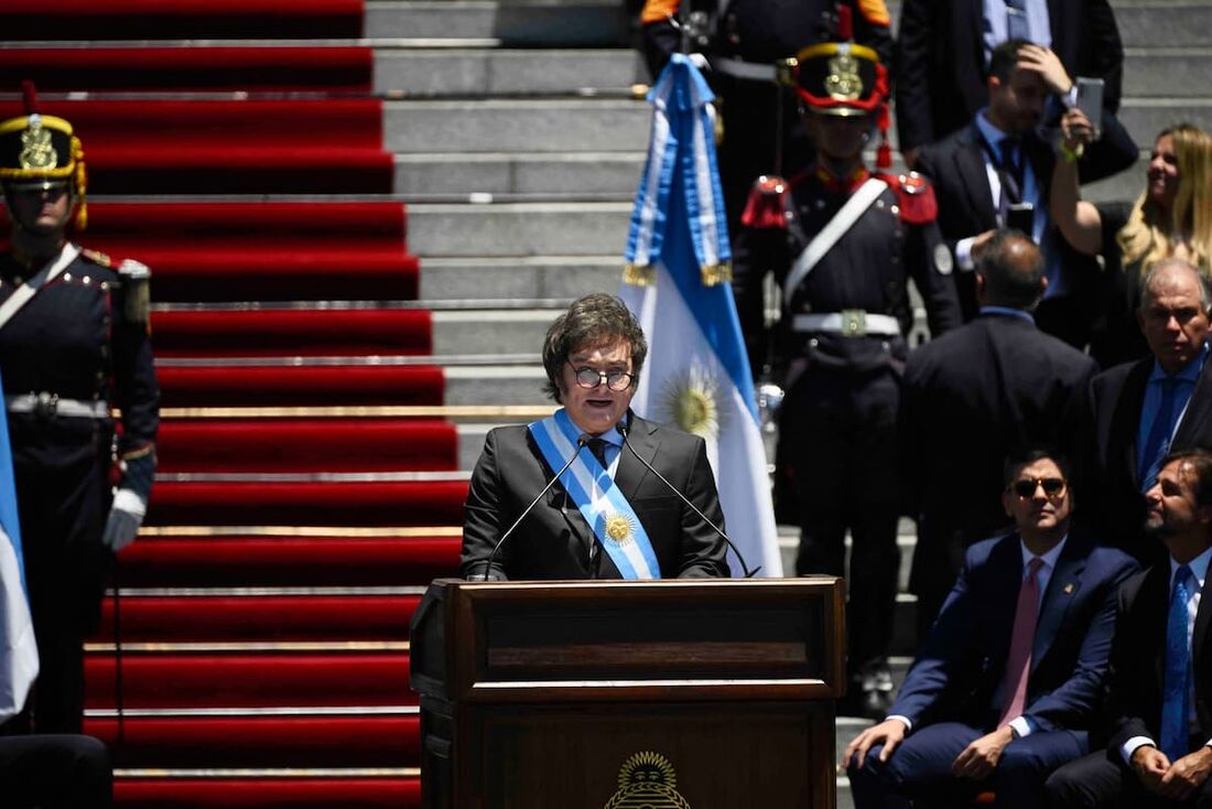 Javier Milei em seu discurso de posse