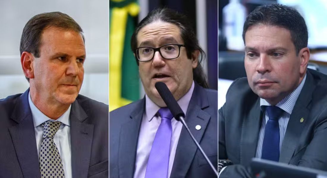 Os pré-candidatos à prefeitura do Rio:Eduardo Paes (PSD), Tarcísio Motta (PSOL) e  Alexandre Ramagem (PL)