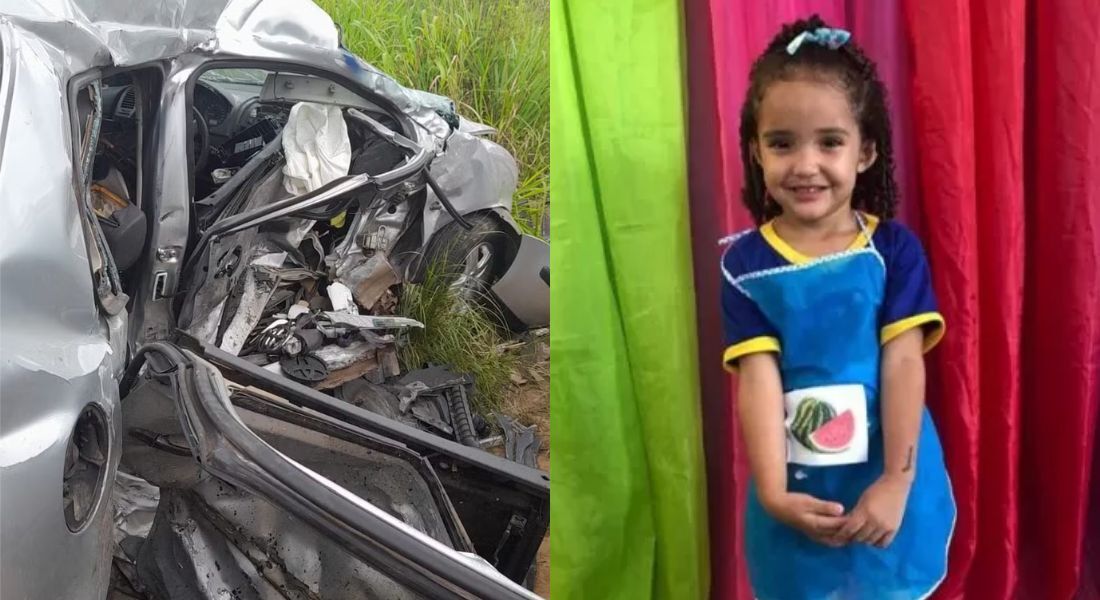 Pai e filha ocupavam um carro Volkswagen Polo, que colidiu em um veículo Toyota Hilux