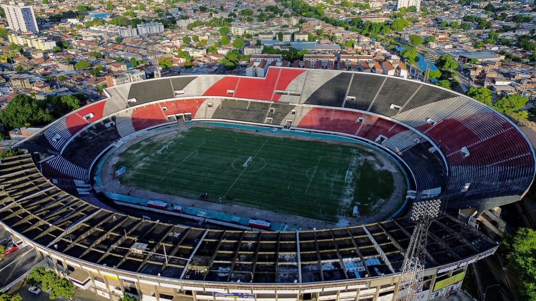 Vista aérea do estádio do Arruda, localizado na capital pernambucana