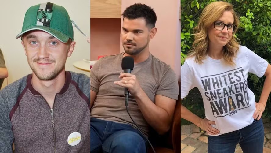 Da esquerda para a direita: Tom Felton, Taylor Lautner e Jenna Fisher 