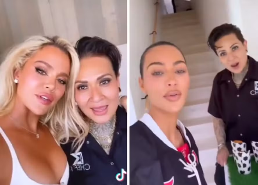 Chef K posa em eventos com as irmãs Khloe e Kim Kardashian 