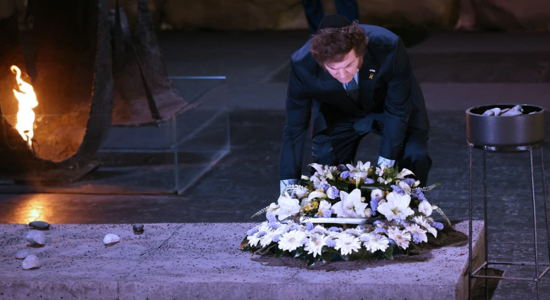 Milei deposita coroa de flores no Memorial do Holocausto, em Jerusalém