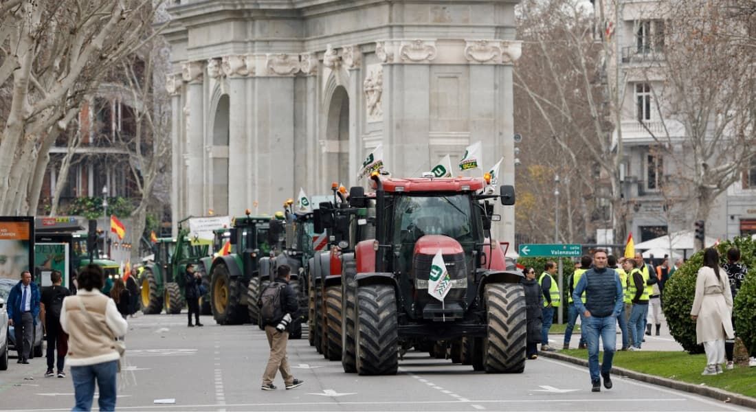 Protesto de agricultores em Madri, na Espanha