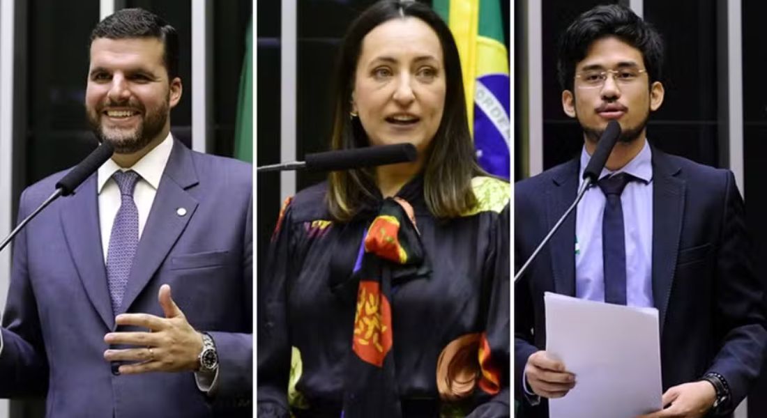 Os deputados Pedro Lupion (PP), Rosangela Moro (União) e Kim Kataguiri (União)