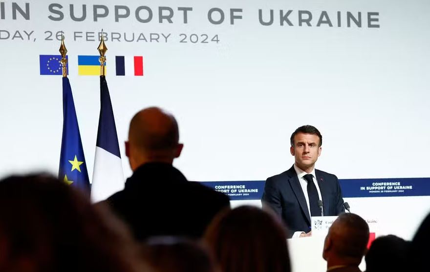 Presidente da França, Emmanuel Macron, durante conferência de apoio à Ucrânia 