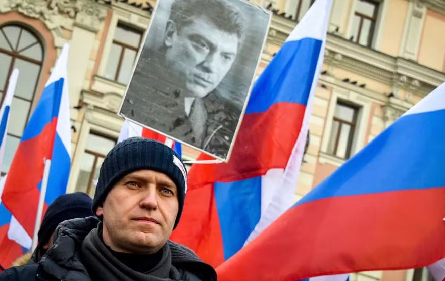 Líder da oposição russa, Alexei Navaly, durante marcha em homenagem a Boris Nemtsov, em 2018