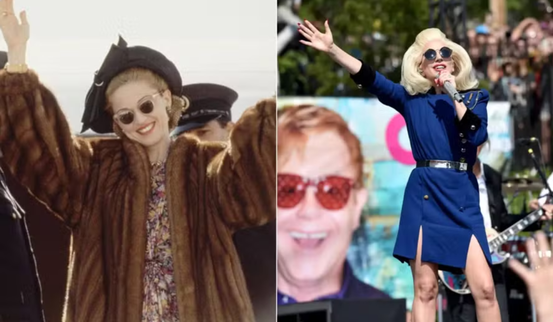 Madonna com figurino de 'Evita' e Lady Gaga com traje usado em show com Elton John