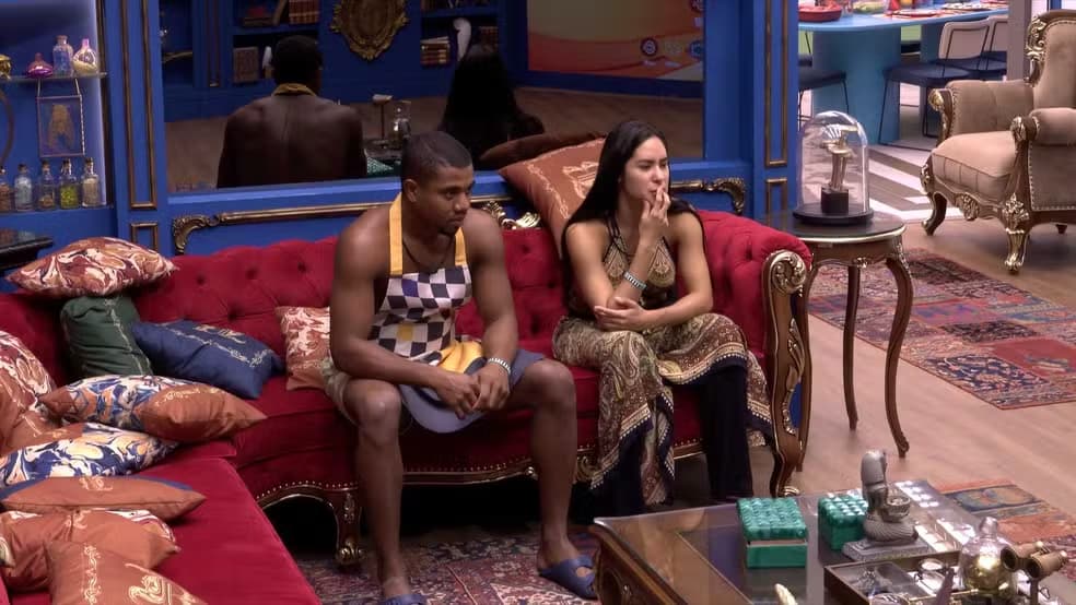 Davi e Isabelle na sala do BBB 24 