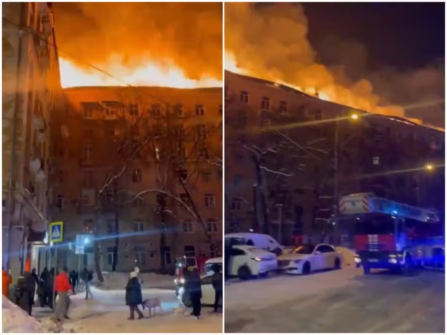 Centenas de pessoas são evacuadas por incêndio em edifício em Moscou Centenas de pessoas são evacuadas por incêndio em edifício em Moscou 