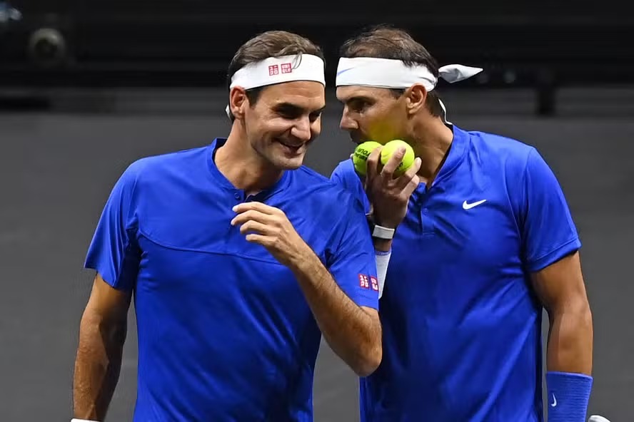 Roger Federer e Rafael Nada durante a Laver Cup, em Londres 