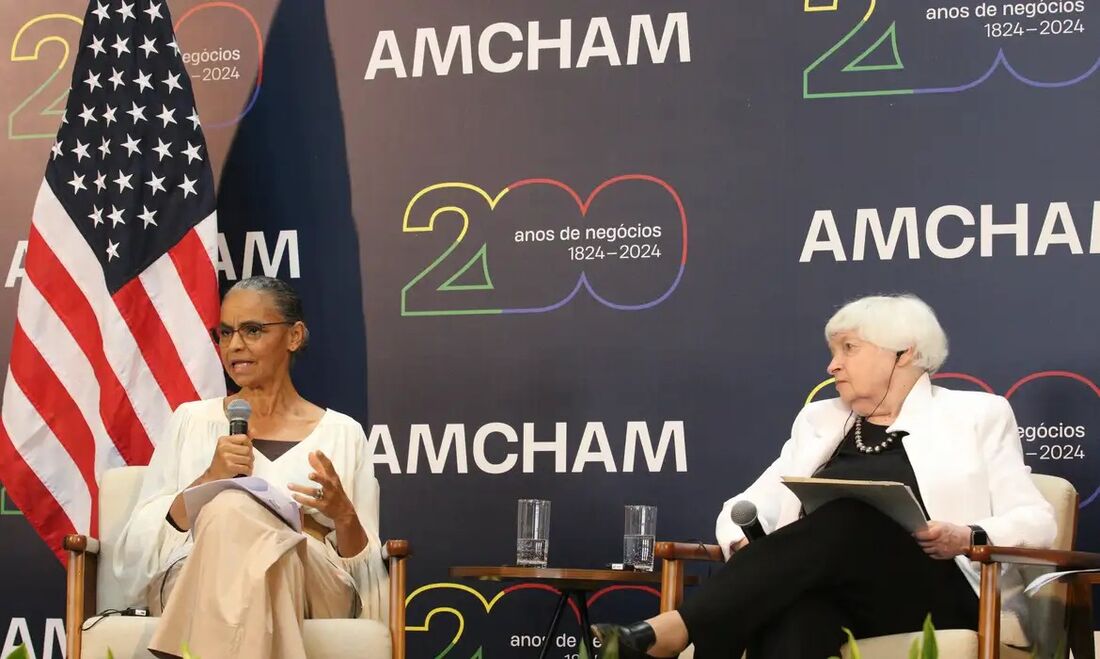 Ministra do Meio Ambiente e Mudança do Clima, Marina Silva, ao lado da secretária do Tesouro dos Estados Unidos, Janet Yellen