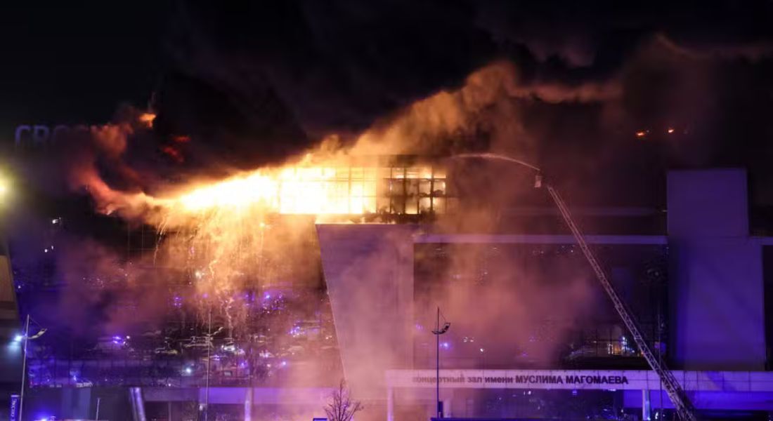 Prédio do Crocus City Hall, alvo de atentado em Moscou, na Rússia