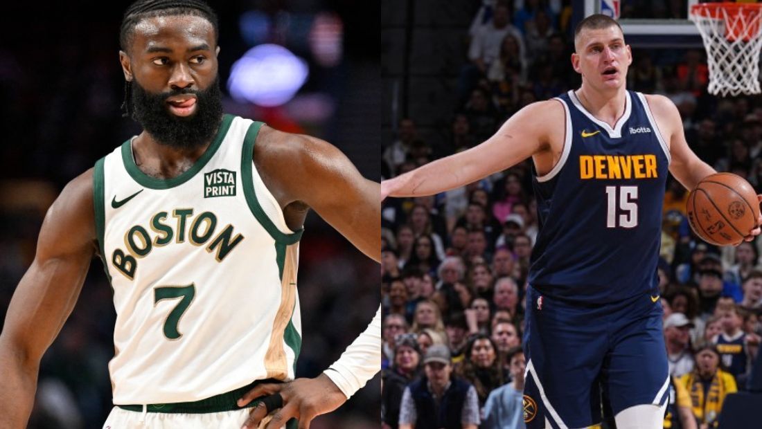 Jaylen Brown, do Boston Celtics, e Nikola Jokic, do Denver Nuggets