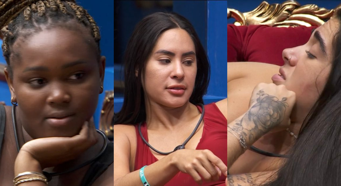 Raquele, Isabelle e Giovanna conversaram na sala do BBB 24