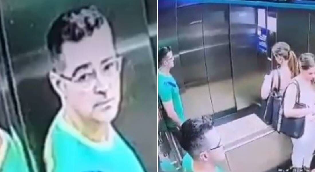 Homem foi flagrado assediando mulher em elevador 