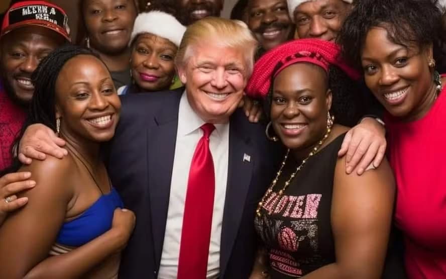 Deepfake criada por Inteligência Artificialmostra uma imagem falsa de Trump com apoiadores negros