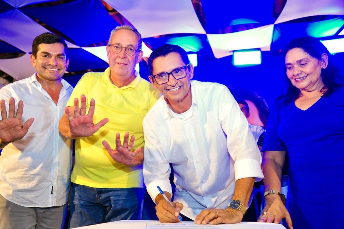 Samuel Andrade, presidente estadual do Republicanos; Álvaro Porto (PSDB) e o prefeito Pité