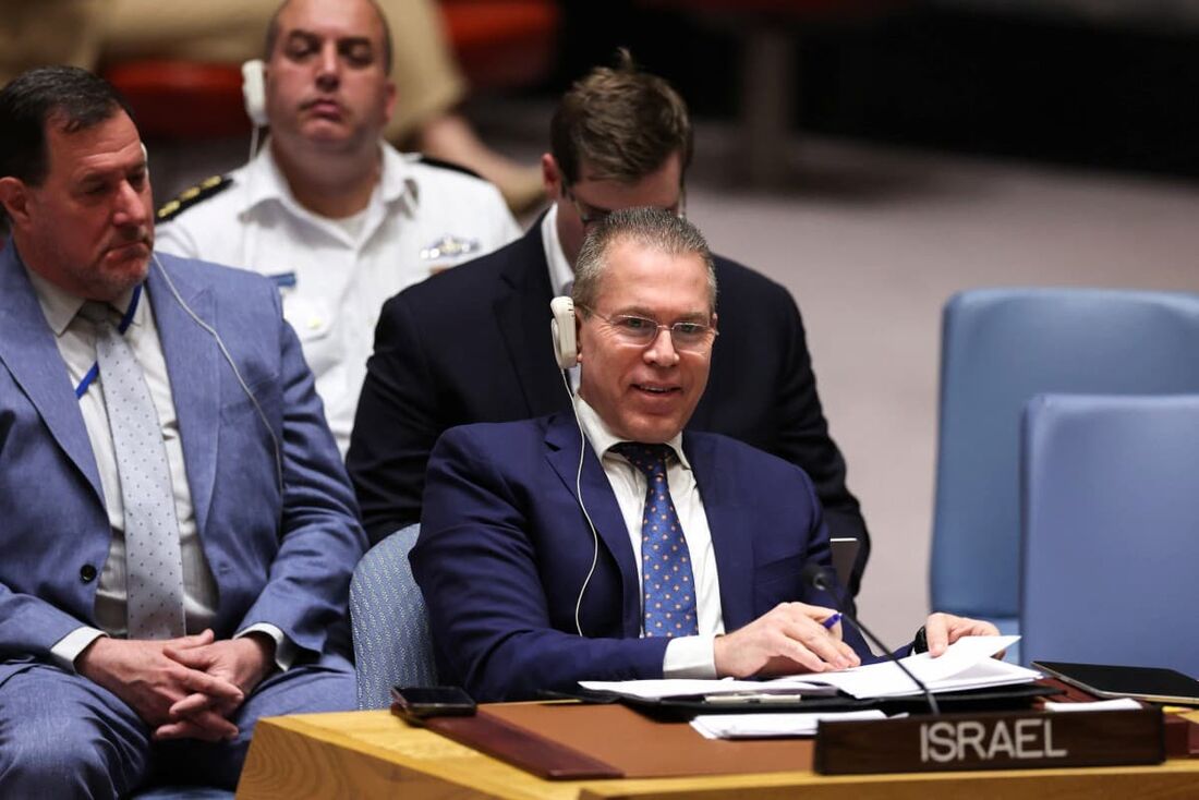 Embaixador de Israel na ONU, Gilad Erdan, em reunião da ONU